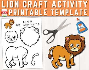 Printable Lion Craft for Kids | Safari Animal Craft | Preschool Crafts | Color, Cut, and Glue | Build a Lion Craft | Instant Download | PDF