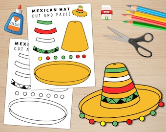Printable Sombrero Hat Craft | Hispanic Heritage Month Craft | Cinco de Mayo Activities | Color, Cut, and Paste | Mexican Hat | PDF