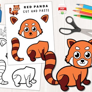 Costruisci un lavoretto con panda rosso / Lavoretto con animali della foresta / Colora, taglia e incolla / Modello stampabile di lavoretto con panda rosso per bambini / Download digitale / PDF