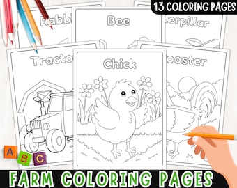 Printable Farm Coloring Pages For Kids, Farm Animals Coloring Sheets, Farm Activities, Coloring Book, Farm Activity Sheets, Digital Download