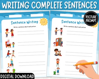 Writing Complete Sentences about Picture Worksheets, Picture Writing Prompts, Sentence Building Activity, How to Write Complete Sentences