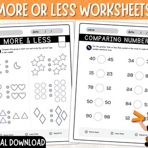 MORE or LESS (Greater/Less Than) Worksheets | Comparing numbers from 1 - 100 | More or Less Practice Printable Worksheets | Math Worksheets