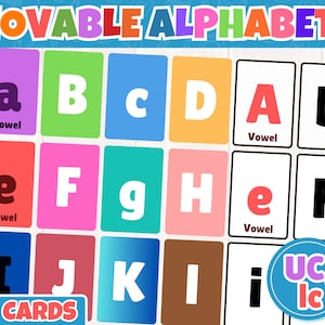 Montessori Moveable Alphabet: Uppercase & Lowercase Letters with Picture Cards, Montessori Reading, Alphabet Teaching Printables, PDF