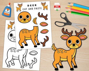 Printable Deer Craft Template | Forest Animal Crafts | Farm Animals Activities | Color, Cut, and Glue | Paper Cow | Digital Download | PDF