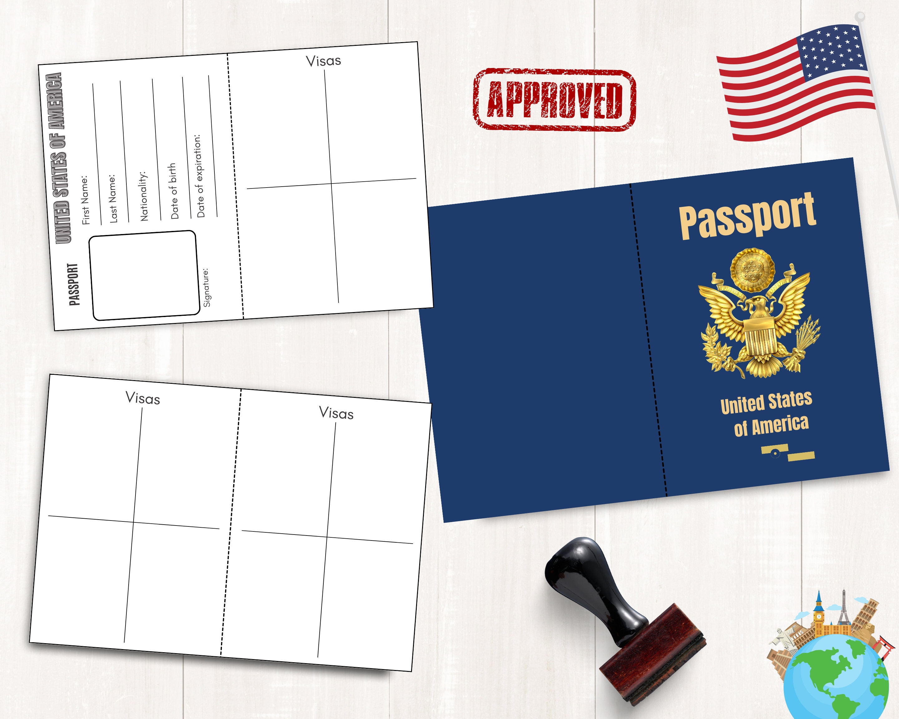Printable US Passport for Kids, Pretend Passport Book for Travel