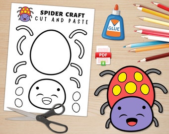 Printable Spider Craft | Halloween Craft | Kids Cut & Paste Activity | Indoor Preschool Activity | Homeschool Activity | Scissor Skills