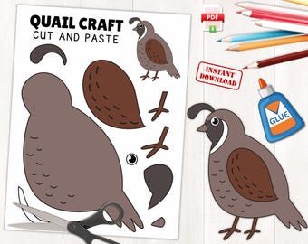 Printable Quail Craft Template | Build a Bird Craft | Color, Cut, and Paste | Quail Paper Craft | Instant Download | PDF