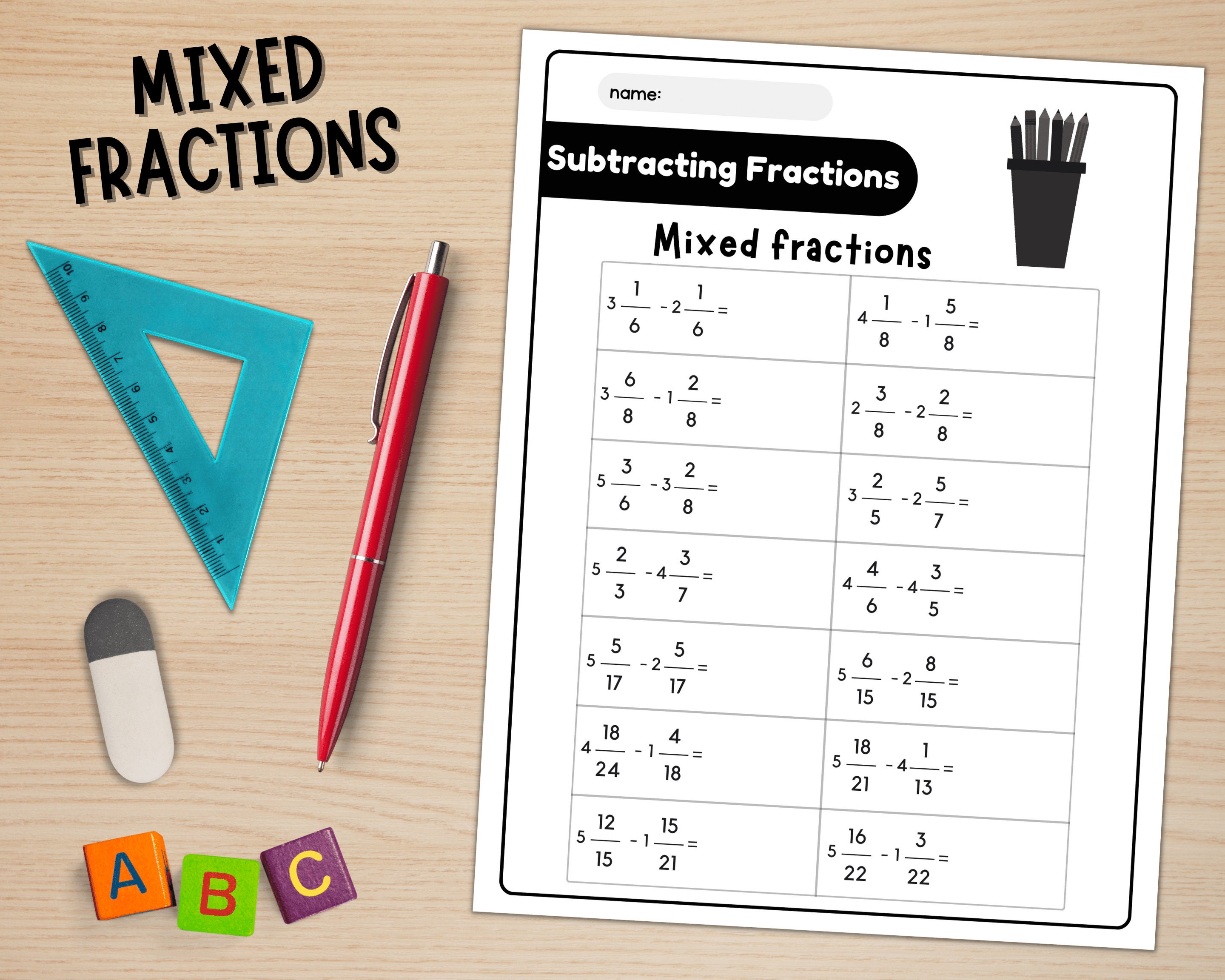 Adding and Subtracting Fractions Printable Math Worksheets, Grade 4th ...