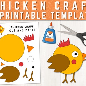 Plantilla de artesanía de pollo imprimible / Actividad artesanal de animales de granja / Artesanía de papel de pollo / Artesanía de Pascua para niños / Carta de EE. UU. / Tamaño A4