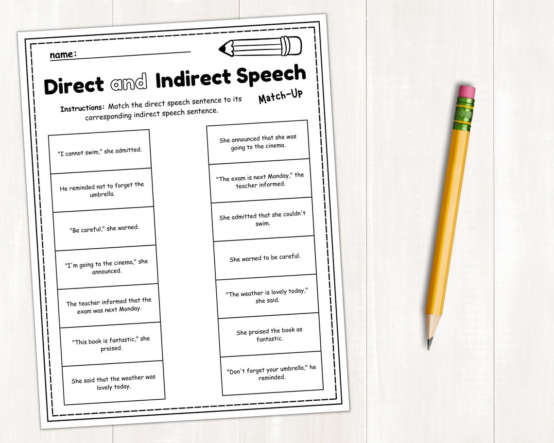 Direct and Indirect Speech Worksheets Reported Speech Identifying ...