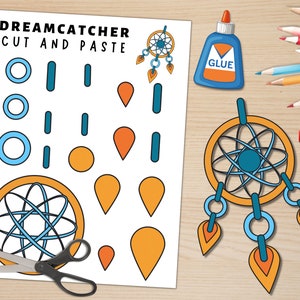 Artigianato stampabile con acchiappasogni / Attività artigianale per il giorno dei nativi americani / Ringraziamento / Artigianato con acchiappasogni di carta per bambini / Pagina da colorare / PDF