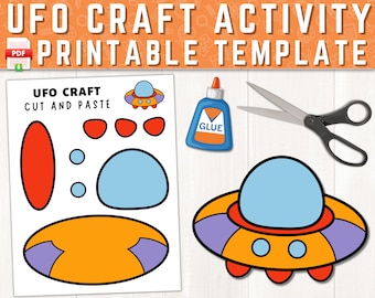 UFO Printable Craft, Outer Space Activity, Build a UFO, Space Ship Craft, UFO Coloring Page, Cut & Paste Activity for Kids, Alien Activities