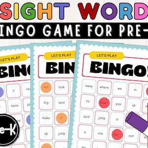 Sight Words Bingo Game for Pre-Kindergarten | High-Frequency Words for Pre-K | Sight Word Activity | Instant download | Printable
