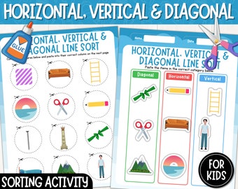 Line Orientation Activity Sort | Horizontal, Vertical, and Diagonal Line Sort | Printable Worksheets | Digital Download | PDF