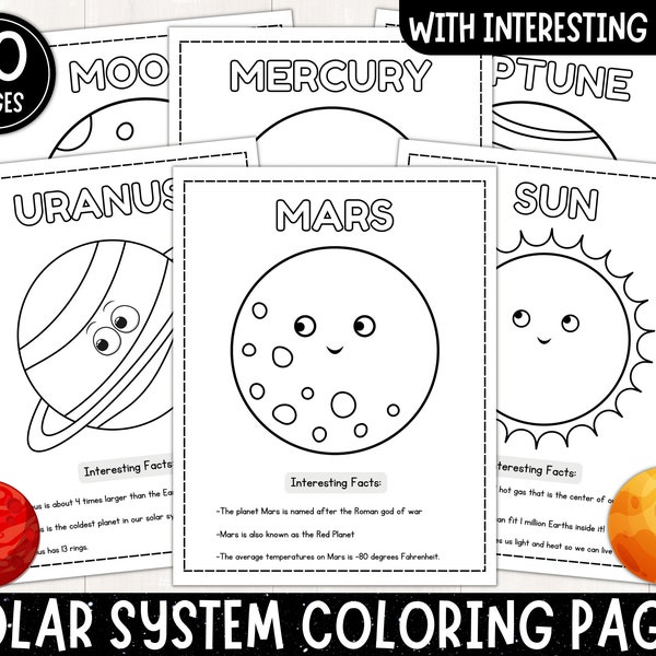 Pages de coloriage imprimables du système solaire | Faits intéressants sur les planètes | Feuilles de coloriage des planètes | Activités spatiales | PDF