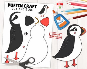 Puffin Craft Printable | Arctic Animal Activity for Kids | Puffin Coloring Page | Instant Download