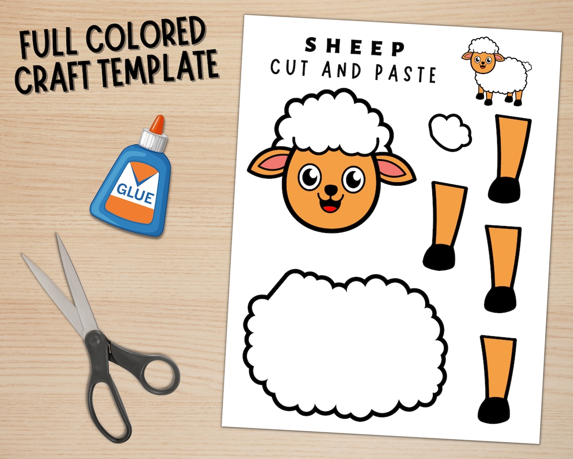 Printable Paper Sheep Craft Template for Kids Farm Animal Crafts Farm