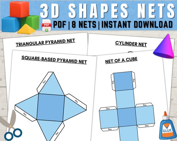 Cutout 3D Shape Nets Craft Activity Worksheets, Build 3D Shapes Activity,  Math 3d Shapes With Nets Activity, 3D Shapes Nets Math Worksheets 