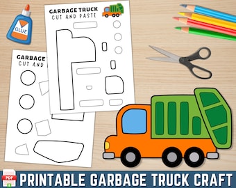 Printable Garbage Truck Craft | Earth Day Craft Activity | Garbage Truck Cut & Paste Paper Craft | Transportation Craft | PDF