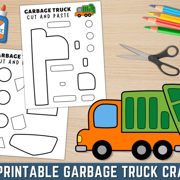 Printable Garbage Truck Craft | Earth Day Craft Activity | Garbage Truck Cut & Paste Paper Craft | Transportation Craft | PDF