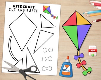 Kite Craft For Kids | Spring Activities | Build a Kite | Cut and Paste | Kite Paper Craft | Printable Kite Craft Template | Digital Download