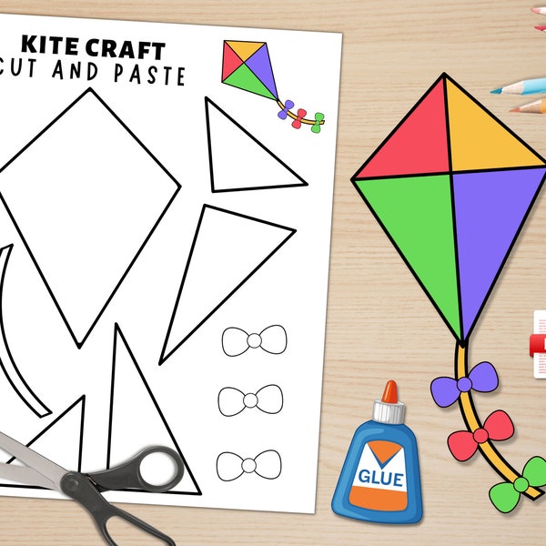 Kite Craft For Kids | Spring Activities | Build a Kite | Cut and Paste | Kite Paper Craft | Printable Kite Craft Template | Digital Download