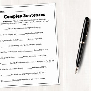 Complex Sentence Worksheets | Sentence Structure | Subordinating ...