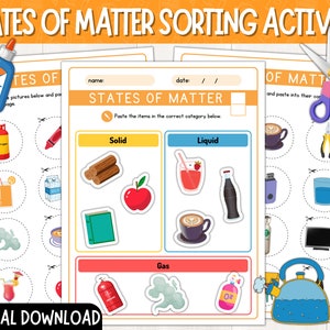 States of Matter Sorting Activity | Solid, Liquid, and Gas | States of ...