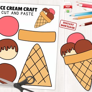 Eistüte Craft Vorlage | Baue eine Eistüte | Sommer Handwerk Aktivität | Farbe, Ausschneiden und Einfügen | Sofortdownload | Druckbar | PDF-Datei