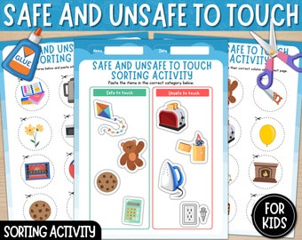 Safe and Unsafe to Touch Sorting Activity | Cut and Paste | Safe and Unsafe to Touch Sort Printable Worksheets for Kids | Digital Download