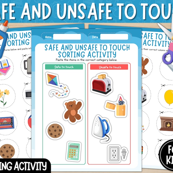 Safe and Unsafe to Touch Sorting Activity | Cut and Paste | Safe and Unsafe to Touch Sort Printable Worksheets for Kids | Digital Download