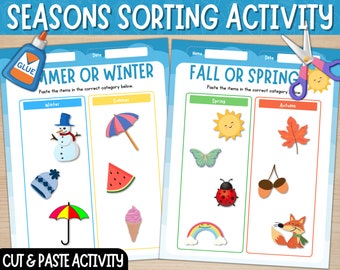 Sorteeractiviteit Vier Seizoenen | Knippen en plakken | Seizoenen Matching Game | Winter versus zomer | Lente versus herfst | Digitale download | Afdrukbaar