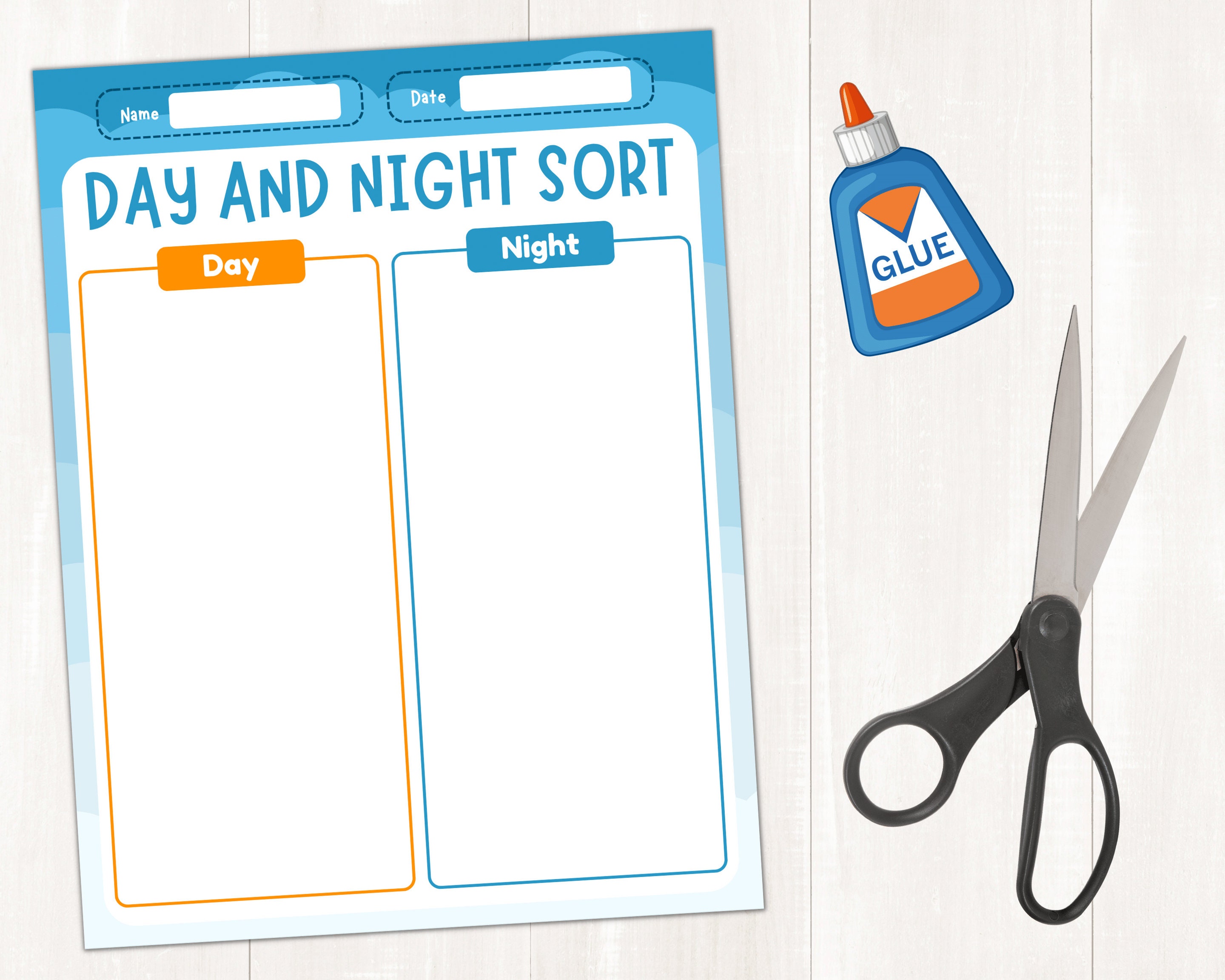 Day and Night Sorting Activity Cut and Paste Day or Night Printable