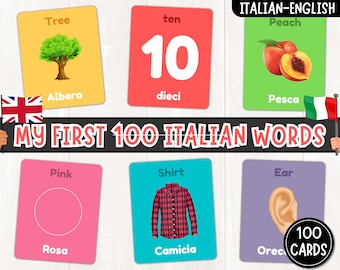 My First 100 Italian Words | Printable Italian-English Picture Dictionary | Learn Italian for Kids | Flashcards | PDF