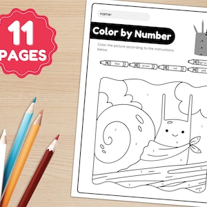 Printable Color by Number worksheets | Back to School | Activity | Animals Coloring Pages | Color by Number for Kindergarten | 11 Pages