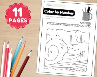 Printable Color by Number worksheets | Back to School | Activity | Animals Coloring Pages | Color by Number for Kindergarten | 11 Pages