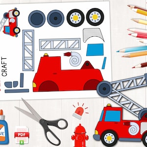 Fire Truck Craft Template | Printable Fire Engine Craft | Color, Cut, and Paste | Fire Safety Week | Fire Truck Coloring | Instant Download