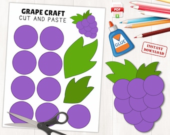 Printable Grape Craft Template | Letter G Craft | Summer Fruit Craft Activity | Color, Cut, and Paste | Instant Download | PDF