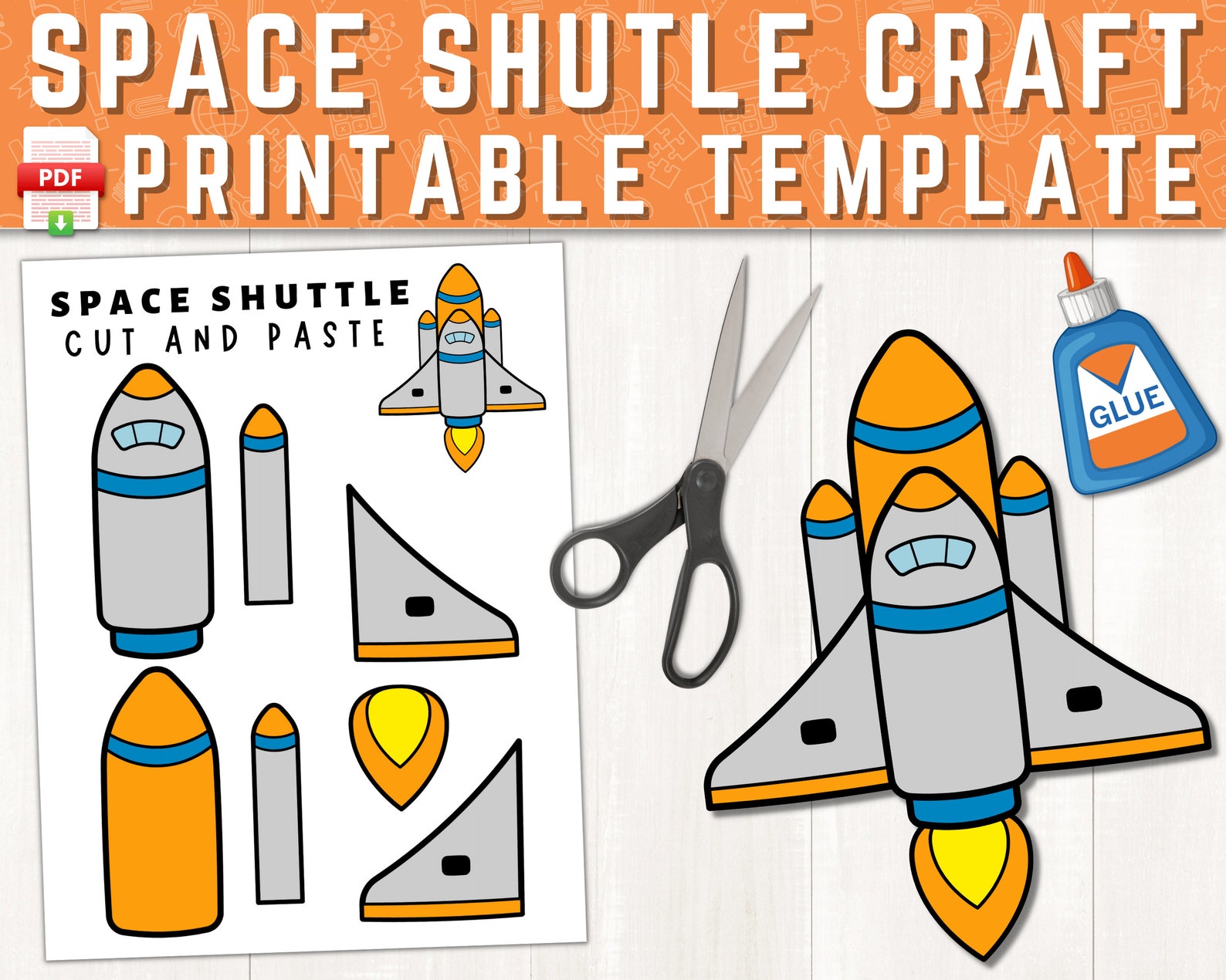 Printable Space Shuttle Craft for Kids | Outer Space Activity | Color, Cut, and Paste | Build a ...