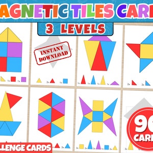 Modèles imprimables de carreaux magnétiques | casse-tête magnétique en forme de tuile | Cartes de blocs de construction | Magnet Carrelage Cartes Tangram | Téléchargement instantané