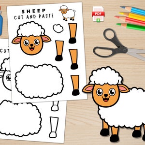 Druckbare Papierschafe Bastelvorlage für Kinder | Bauernhof Tierhandwerk | Bauernhof | Farbe, Schnitt und Kleber | Schaf bauen | PDF