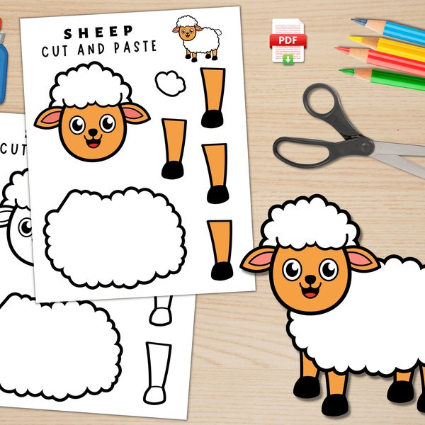 Printable Paper Sheep Craft Template for Kids | Farm Animal Crafts | Farm Activities | Color, Cut, and Glue | Build a Sheep | PDF