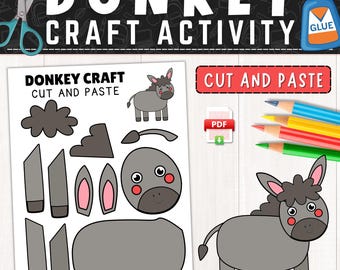 Donkey Craft Template for Kids | Paper Donkey  | Farm Animal Craft Activity | Color, Cut and Paste | Farm Craft for Kids | Printable