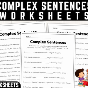 Peut inclure: Feuille de travail noir et blanc avec le titre "Phrases complexes" et des instructions pour les élèves afin d'identifier et de classer les phrases complexes. La feuille de travail comprend des exemples de phrases complexes avec des conjonctions de coordination.