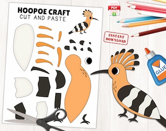 Hoopoe Bird Craft Printable | Animal Craft Activity for Kids | Coloring Page | Instant Download