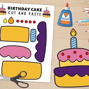 Plantilla de artesanía de pastel de cumpleaños imprimible para niños / actividades de cumpleaños / artesanía de papel de pastel de cumpleaños / construir un pastel / tamaño carta de EE. UU. / tamaño A4