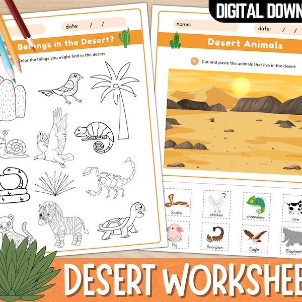 Printable Desert Worksheets for Kids | Desert Animals Activities | Desert Flashcards | Desert Plants | Desert Coloring Activity | PDF