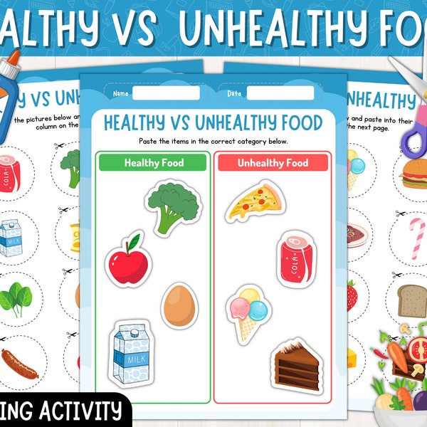 Healthy And Unhealthy Food Sorting Activity, Healthy or Unhealthy Food Printable Worksheet for Kids, Sorting Food, Preschool Montessori, Pdf
