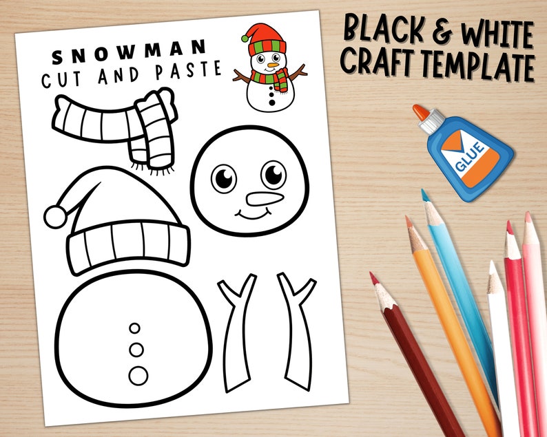 Printable Snowman Craft Template for Kids Winter Activities Color, Cut, and Glue Build a Snowman Digital Download PDF image 2