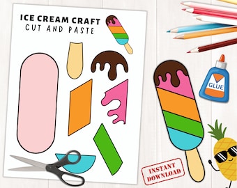 Lavoretti per il gelato stampabili / Costruisci un gelato / Attività artigianali estive / Colora, taglia e incolla / Creazioni con la carta per gelato / Download istantaneo